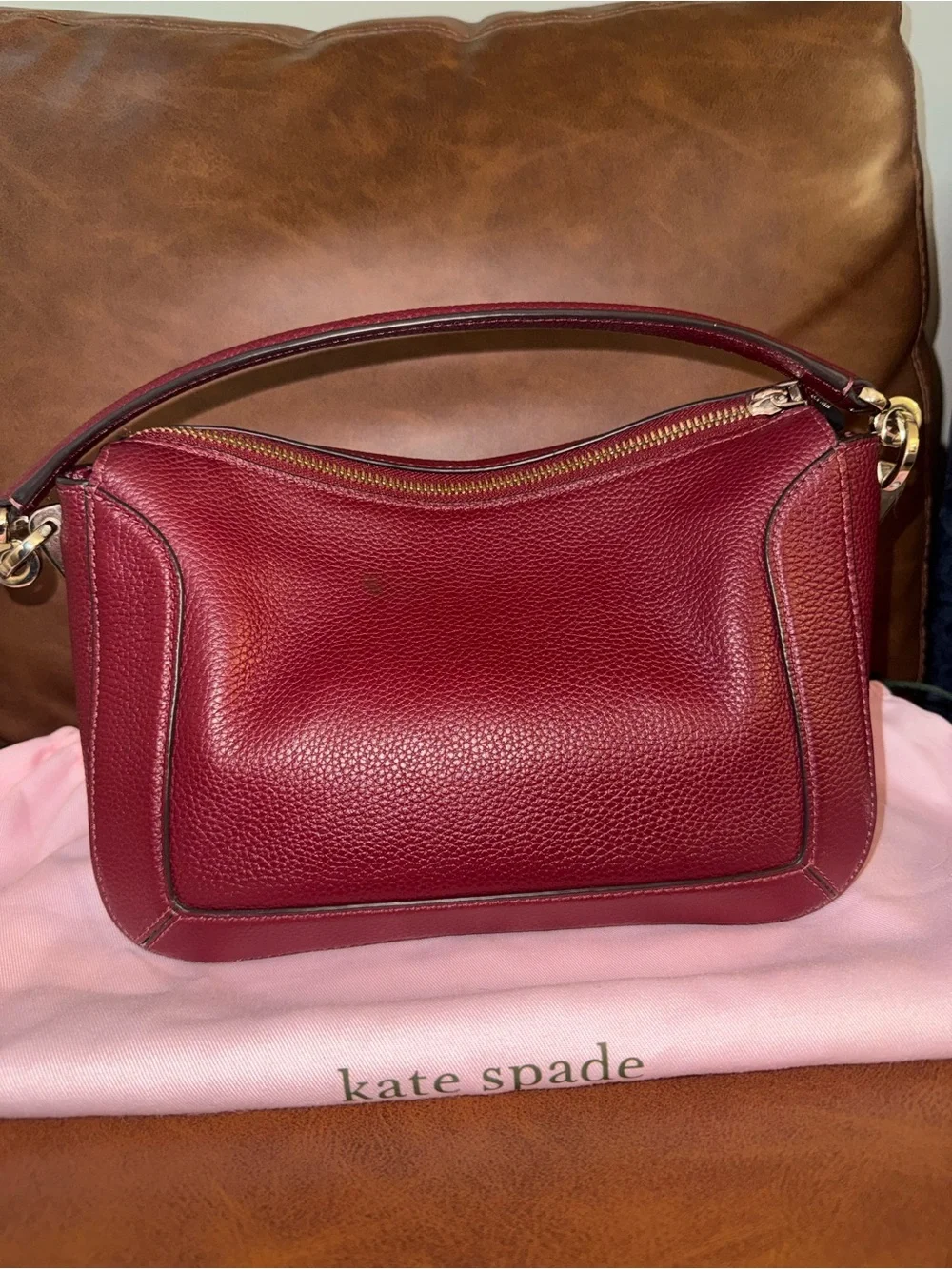 kate spade New York crush medium autumnal burgundy leather crossbody bag